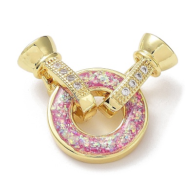Rack Plating Brass Micro Pave Clear Cubic Zirconia Fold Over Ring Clasps KK-F858-08G-02-1