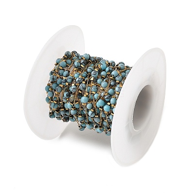 Handmade 304 Stainless Steel & Synthetic Turquoise Beaded Link Chains GL-CBA98C2-05G-1