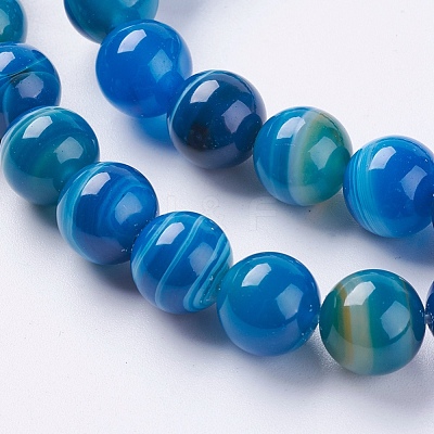 Natural Striped Agate/Banded Agate Beads Strands G-G582-10mm-10-1