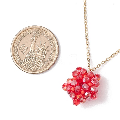 Handmade Glass Seed Beaded Star Pendant 304 Stainless Steel Cable Chain Necklaces for Women NJEW-MZ00118-02-1