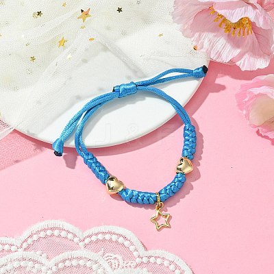 Heart & Star Brass Charm Bracelets BJEW-JB10583-1