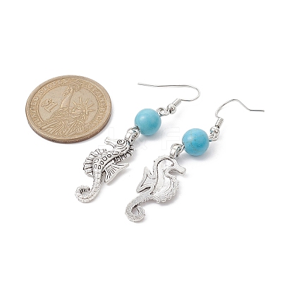 4 Pairs 4 Styles Synthetic Turquoise Beaded Dangle Earrings EJEW-JE05496-S-1