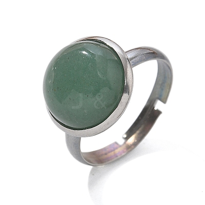 Half Round Natural Green Aventurine Finger Rings RJEW-M062-01P-21-1