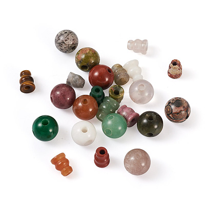 24Pcs 12 Style Natural Red Jasper 3-Hole Guru Bead Strands G-CD0001-10-1