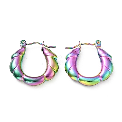 Ion Plating(IP) Rainbow Color 304 Stainless Steel Twist Rope Hoop Earrings for Women EJEW-G293-11M-1