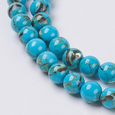 Sea Shell and Synthetic Turquoise Assembled Beads Strands G-G758-04-8mm-1