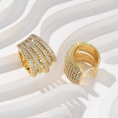 Clear Cubic Zirconia Multi Line Thick Cuff Earrings EJEW-R150-04G-1