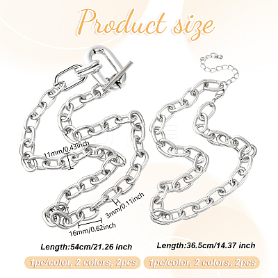 4Pcs 2 Colors Alloy Double Layered Oval Pendant Necklaces NJEW-HY0001-14-1