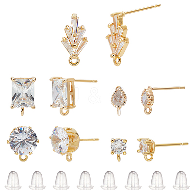 10Pcs 5 Style Brass with Cubic Zirconia Stud Earring Findings DIY-AN0001-14-1
