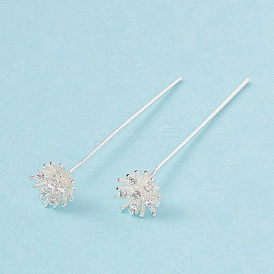 Brass Micro Pave Clear Cubic Zirconia Flower Head Pins LS-KK-G413-01S-1