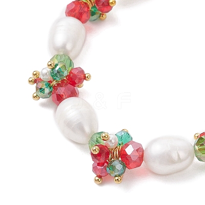 Christmas Glass & Shell Pearl & Pearl & Brass Beaded Bracelets for Women BJEW-TA00688-1