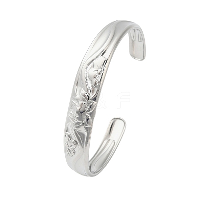 12MM 304 Stainless Steel Lotus Flower Cuff Bangles for Women BJEW-P359-01P-1