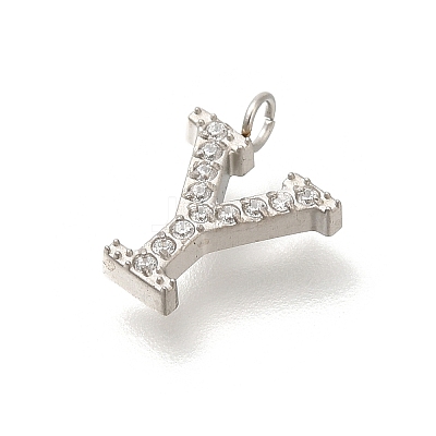304 Stainless Steel Micro Pave Cubic Zirconia Pendants STAS-H228-06P-Y-1