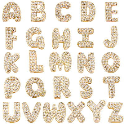 26Pcs 26 Styles Brass Micro Pave Clear Cubic Zirconia Charms KK-BBC0018-98-1