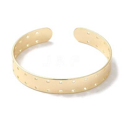 Brass Hollow Heart Open Cuff Bangles for Women BJEW-U003-04G-1
