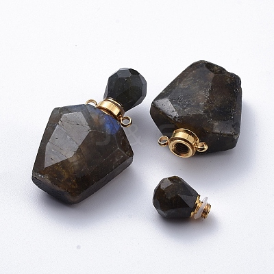Faceted Natural Labradorite Openable Perfume Bottle Pendants G-E564-09D-G-1