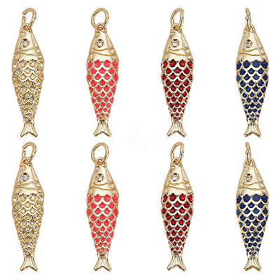8Pcs 4 Styles Brass with Cubic Zirconia Pendants KK-DR0001-55-1