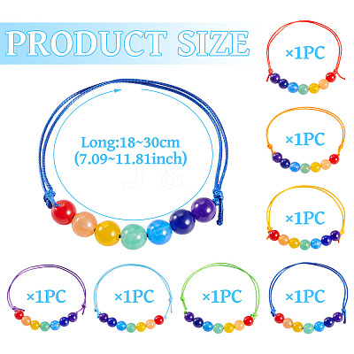 7 Colors Eco-Friendly Korean Waxed Polyester Cord with Natural & Dyed Malaysia Jade Beaded Adjustable Bracelets BJEW-TAC0035-1