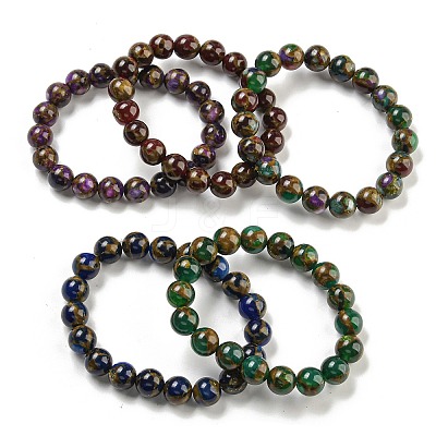 Round Synthetic Gold Clinquant Stone Stretch Bracekets G-P549-02A-1