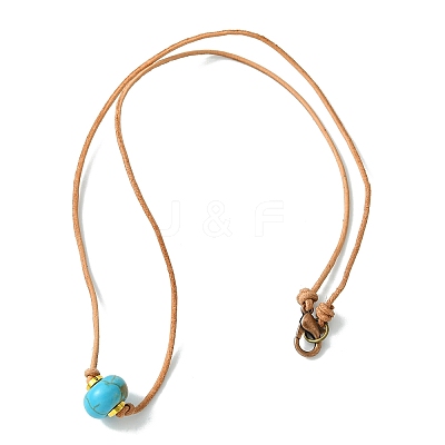 Rondelle Synthetic Turquoise European Bead Cowhide Leather Cord Choker Necklaces NJEW-JN04984-1
