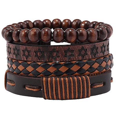 4Pcs 4 Styles PU Imitation Leather Braided Bracelets Sets BJEW-CL0001-13A-1