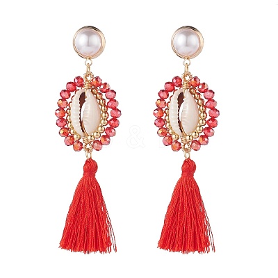 Beads Wire Wrap Long Dangle Stud Earring EJEW-TA00039-03-1