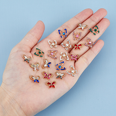 40Pcs 10 Style Butterfly Alloy Rhinestone Cabochons MRMJ-HY0002-38-1