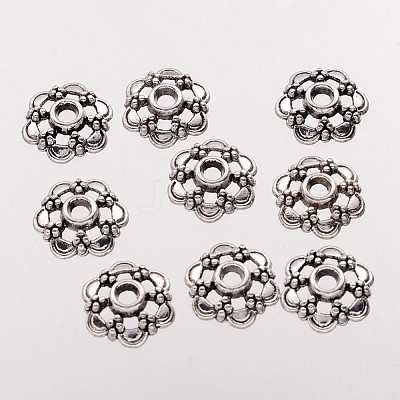 6-Petal Filigree Flower Tibetan Silver Bead Caps X-AA0502-NF-1