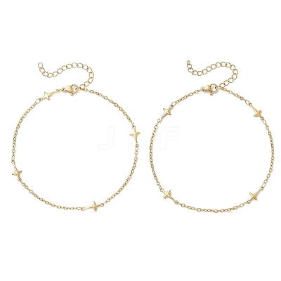 304 Stainless Steel Cross Link Anklets AJEW-AN00722-02-1