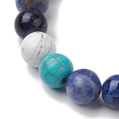 8.5mm Round Natural Lapis Lazuli & Howlite & Synthetic Turquoise & Blue Spot Jasper Bead Stretch Bracelets for Women BJEW-JB10944-05-1