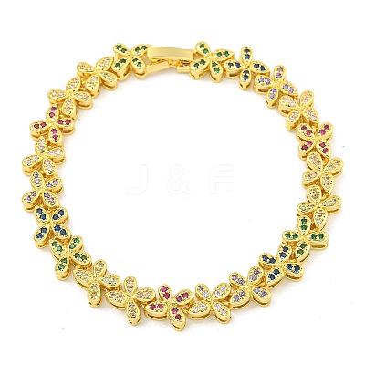 Rack Plating Brass Pave Cubic Zirconia Butterfly Link Bracelets for Women BJEW-B110-05G-1