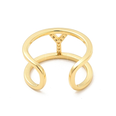 Clear Cubic Zirconia Initial Letter Open Cuff Ring RJEW-A012-01G-Y-1