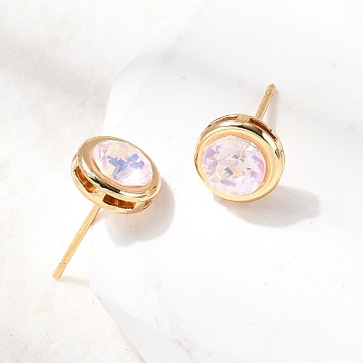 Brass Glass Stud Earrings EJEW-F391-05G-01-1