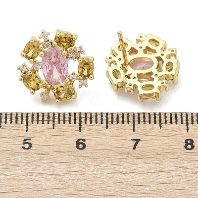 Flower Brass Micro Pave Cubic Zirconia Stud Earrings EJEW-M082-20G-1
