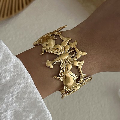 Ocean Theme 304 Stainless Steel Cuff Bangles for Women BJEW-Z171-01G-04-1