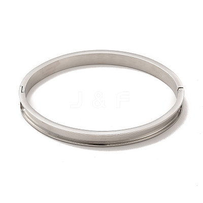 Egg Shaped 201 Stainless Steel Grooved Hinged Bangles STAS-G306-04P-1