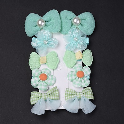 5 Pair 5 Style Bowknot & Flower Polyester Alligator Hair Clips PHAR-C012-01B-1