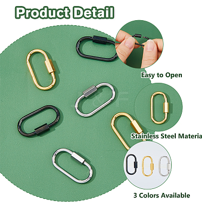 6Pcs 3 Colors 304 Stainless Steel Screw Carabiner Lock Charms STAS-HS0001-74-1