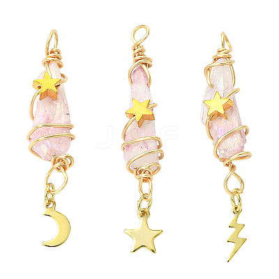 3Pcs 3 Styles Electroplated Natural Quartz Crystal Big Pendants PALLOY-YW00079-05-1