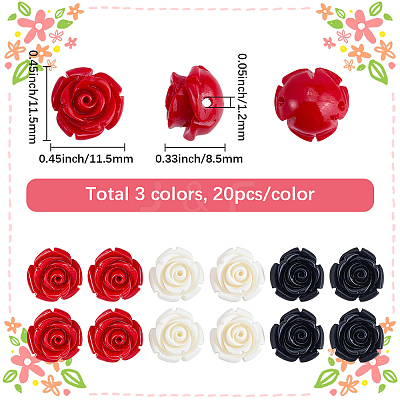 60Pcs 3 Colors Synthetic Coral Carved Beads CORA-SC0001-26-1