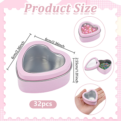 32Pcs Heart Shaped Iron Packing Boxes with Visible Window Lid CON-GO0001-17-1