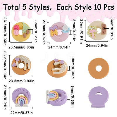 50Pcs 5 Styles Opaque Resin Imitation Food Cabochons RESI-SC0002-94-1