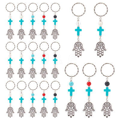 20Pcs 5 Style Mixed Gemstone Bead and Synthetic Turquoise beads Keychain KEYC-GA0001-05-1