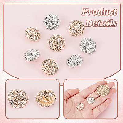 16Pcs 2 Colors 1-Hole Alloy Rhinestone Shank Buttons BUTT-GA0001-17-1