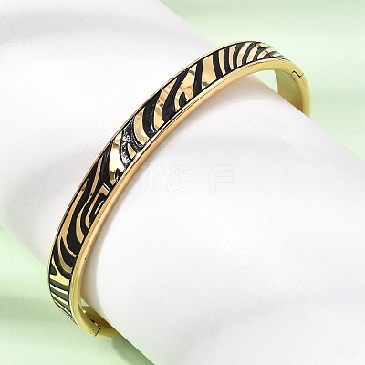 304 Stainless Steel Black Enamel Zebra Skin Print Hinged Cuff Bangles for Women SA-CBAC920-03G-1
