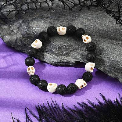 2Pcs Natural Lava Rock & Synthetic Turquoise Beads Stretch Bracelets for Men Women BJEW-JB12131-1