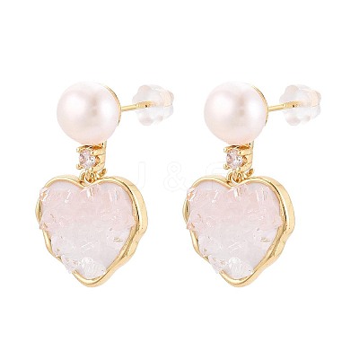 Heart Brass Micro Pave Clear Cubic Zirconia Dangle Stud Earrings PEAR-N017-07B-1