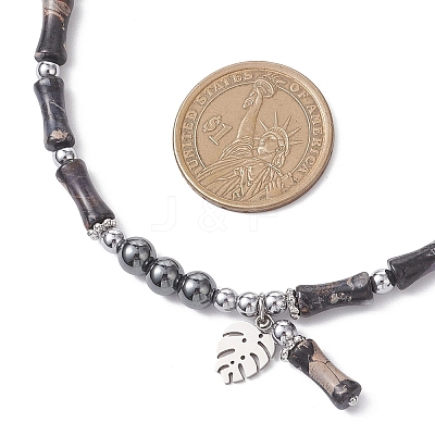 Dyed Purple Natural Imperial Jasper & Synthetic Non-magnetic Hematite Bamboo Joint Beaded Necklaces NJEW-JN05725-01-1
