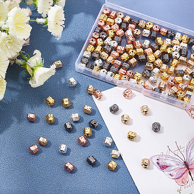 150Pcs 5 Colors Electroplated Natural Lava Rock Beads Strands G-OC0001-95-1