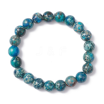 Dyed Natural Imperial Jasper Beads Stretch Bracelets for Men NJEW-JB12197-1